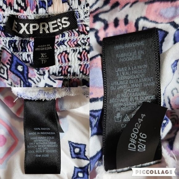 Express Pink Blue White Multicolor Geometric Print Ruffle Neck Halter Top XS - Picture 10 of 10